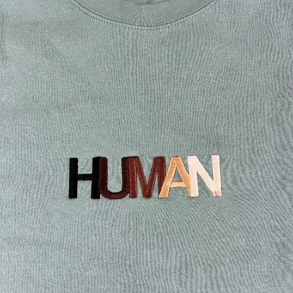 Wear the Peace ‘HUMAN’ Crewneck Aqua Sweatshirt Size M - Picture 9 of 11